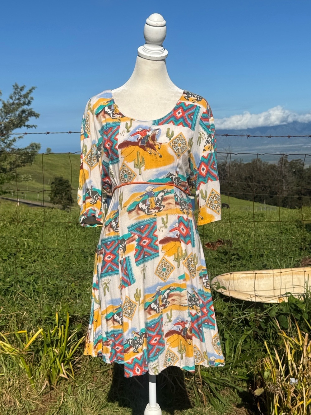 Vintage 90s AD Dress Southwestern Western Cowgirl Fit flare Dress large